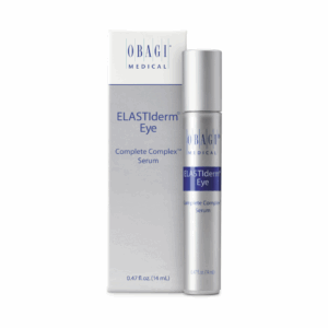 Obagi Medical ELASTIderm Eye Complete Complex Serum in a 0.47 fl. oz. (14 mL) silver tube with matching product box