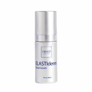 Obagi Medical ELASTIderm Facial Serum in a 1 fl. oz. (30 mL) silver bottle with pump dispenser