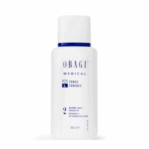 Obagi Medical Toner from the Nu-Derm System, 200 mL white bottle with blue text, designed to restore skin's natural pH