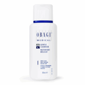 Obagi Medical Gentle Cleanser from the Nu-Derm System, 200 mL white bottle with blue text, designed for delicate skin
