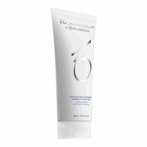 ZO Skin Health Exfoliating Cleanser for Normal to Oily Skin, 200 mL (6.7 fl. oz.) white tube with silver and blue text, by Zein Obagi MD