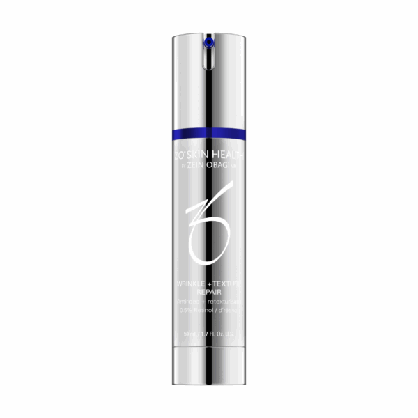 ZO Skin Health Wrinkle + Texture Repair by Zein Obagi MD, 50 mL (1.7 fl. oz.) sleek silver pump bottle containing 0.5% retinol.